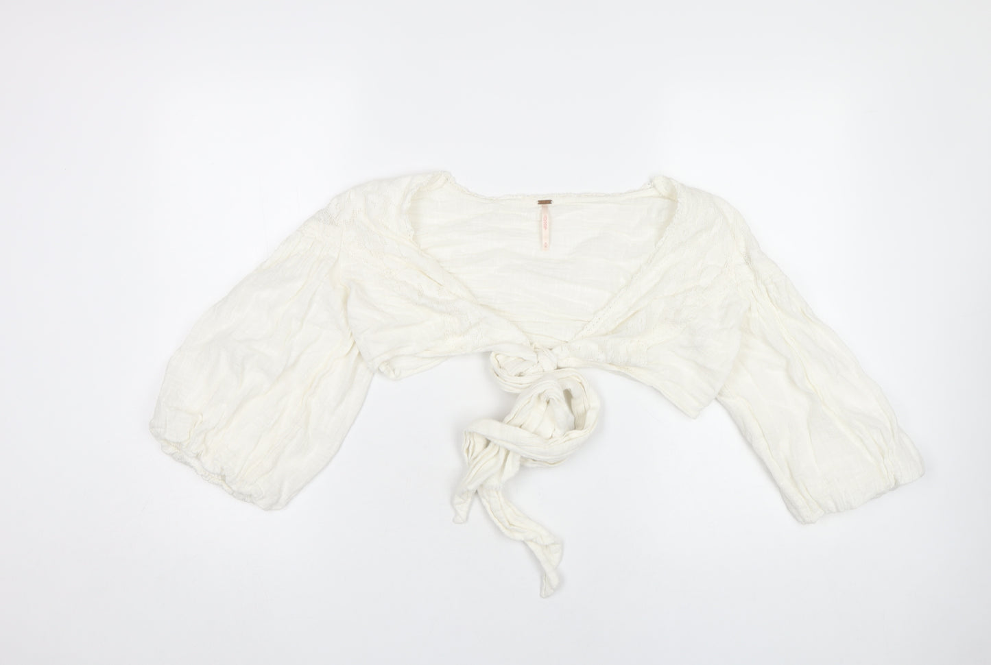 Free People Women’s White Cotton Wrap Blouse M Puff Sleeve Summer