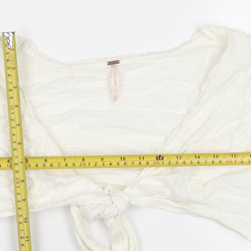 Free People Women’s White Cotton Wrap Blouse M Puff Sleeve Summer