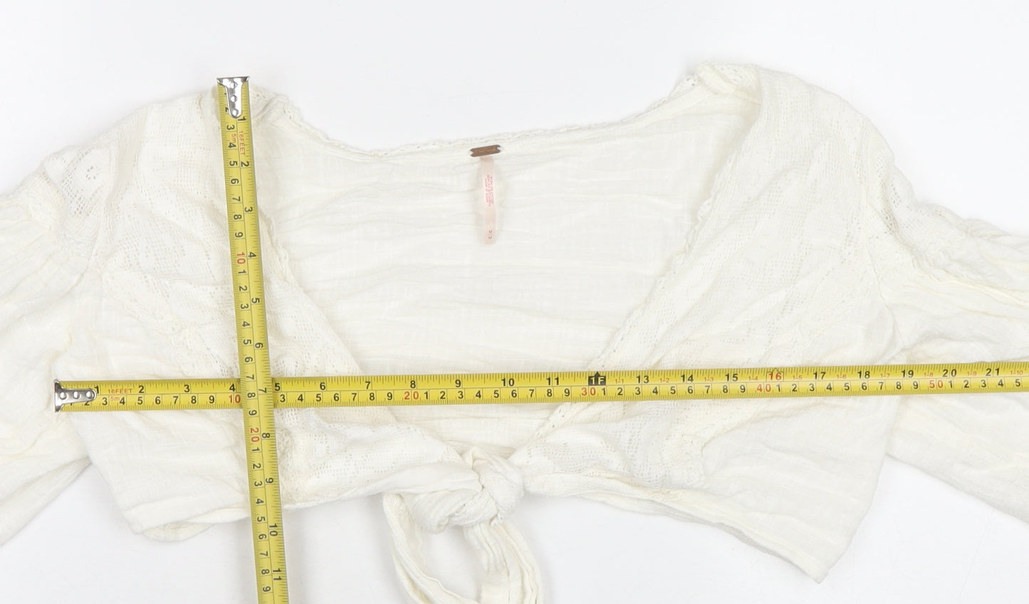 Free People Women’s White Cotton Wrap Blouse M Puff Sleeve Summer