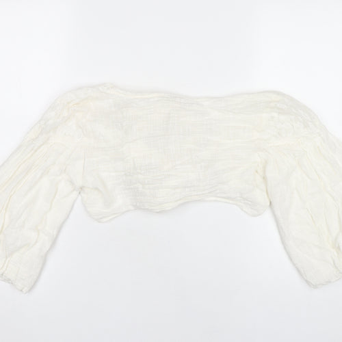 Free People Women’s White Cotton Wrap Blouse M Puff Sleeve Summer