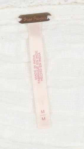 Free People Women’s White Cotton Wrap Blouse M Puff Sleeve Summer