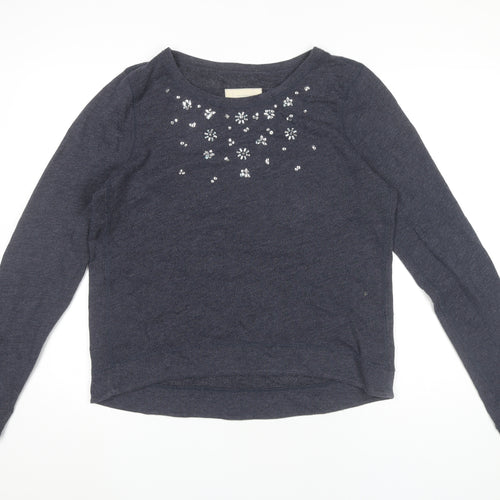 Hollister Women Blue L Pullover Sweatshirt Beaded Crew Neck Long Sleeve