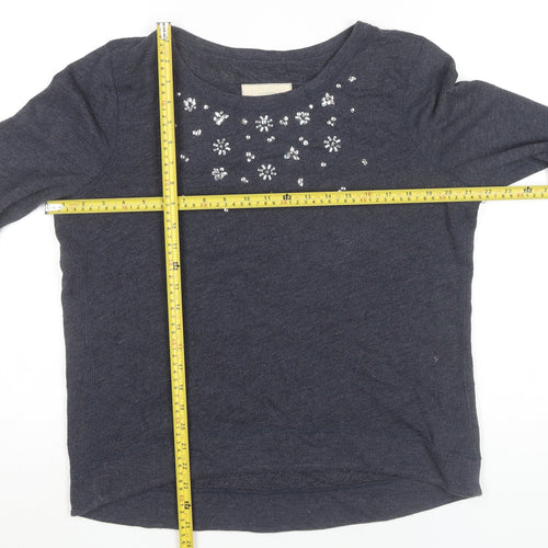 Hollister Women Blue L Pullover Sweatshirt Beaded Crew Neck Long Sleeve