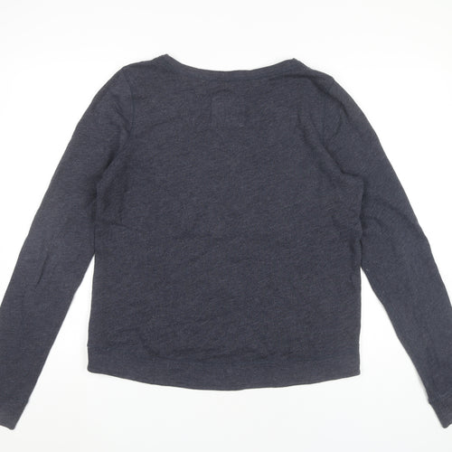 Hollister Women Blue L Pullover Sweatshirt Beaded Crew Neck Long Sleeve