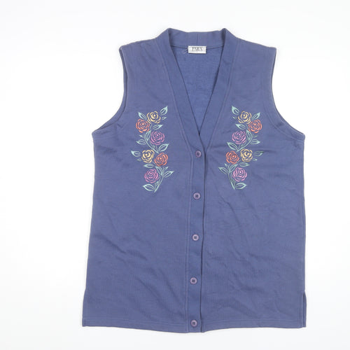 PARA Women's Blue Floral Embroidered Vest M Sleeveless V-Neck