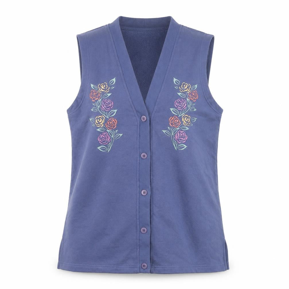 PARA Women's Blue Floral Embroidered Vest M Sleeveless V-Neck