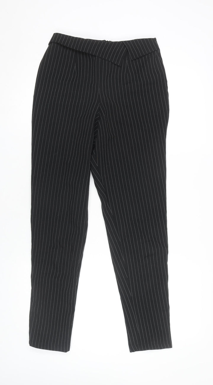 PrettyLittleThing Women's Black Pinstripe Slim Fit Trousers Size 8