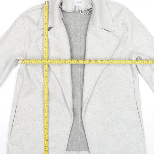 Zara Women Grey Mid-Length Polyester Overcoat Size 8 Collared