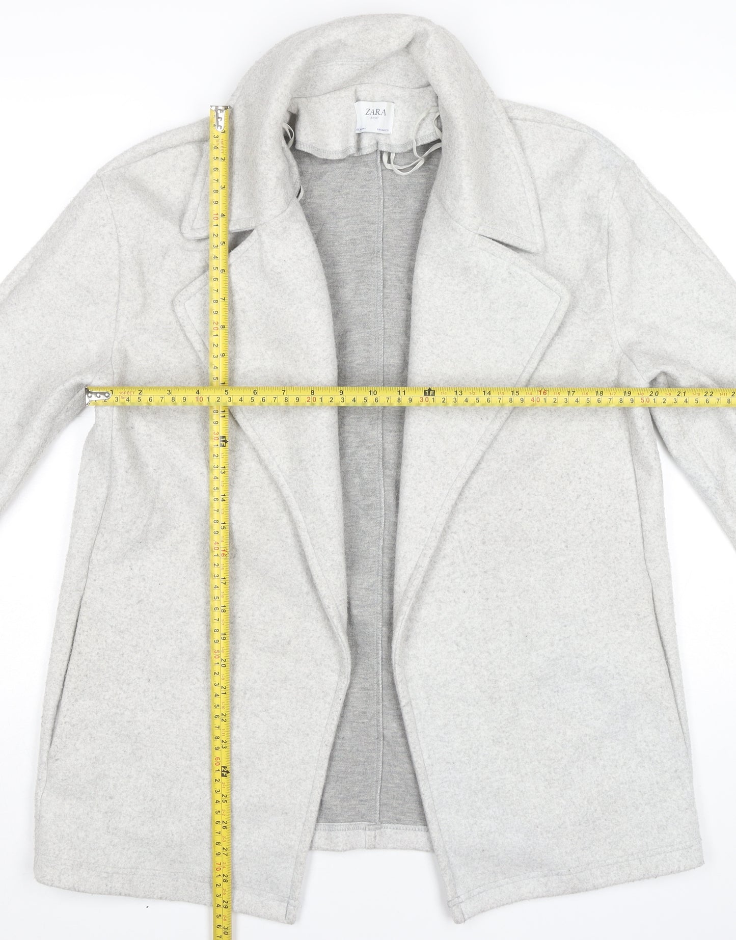 Zara Women Grey Mid-Length Polyester Overcoat Size 8 Collared