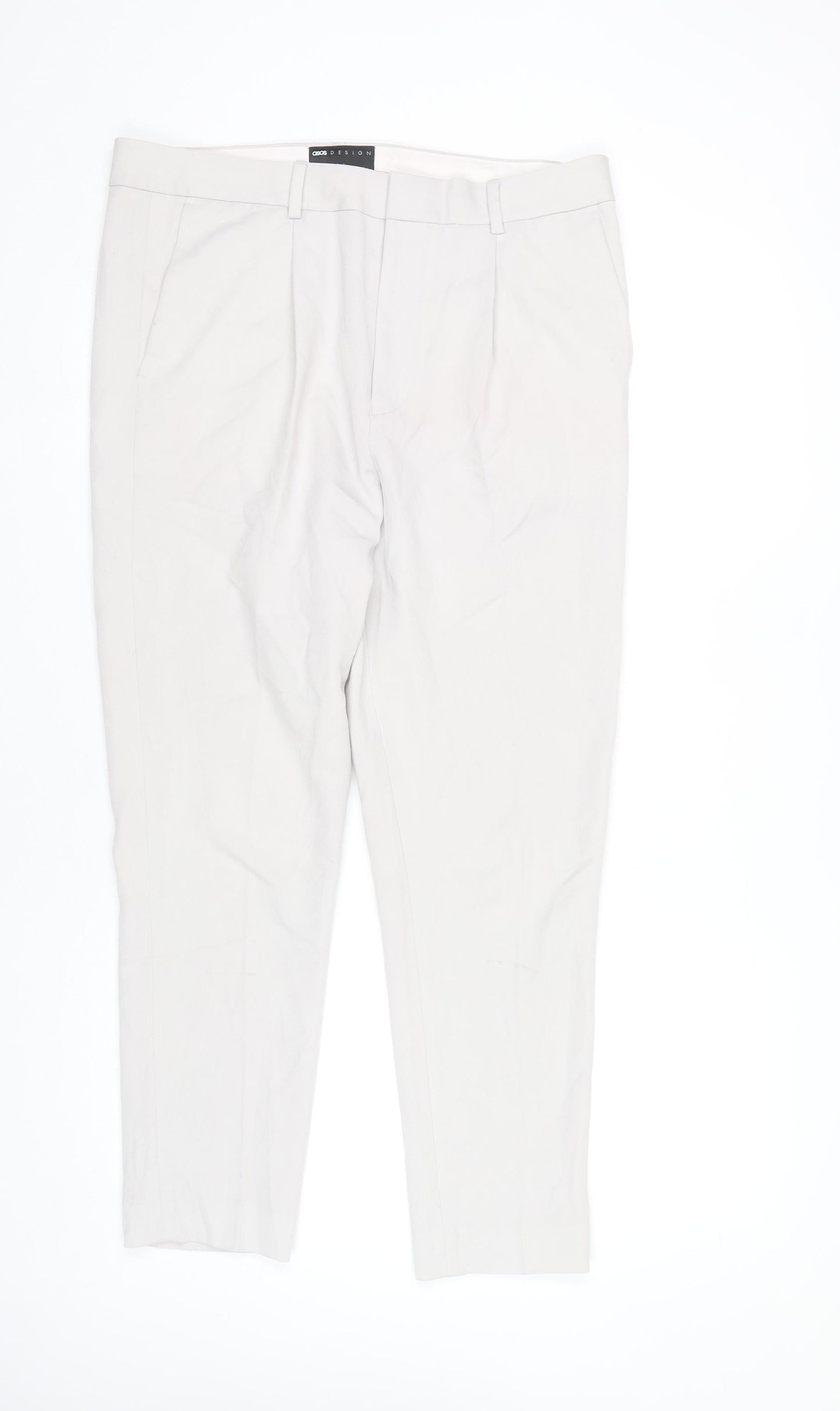 ASOS DESIGN Men's Beige Slim Tapered Pleated Trousers 34W 32L