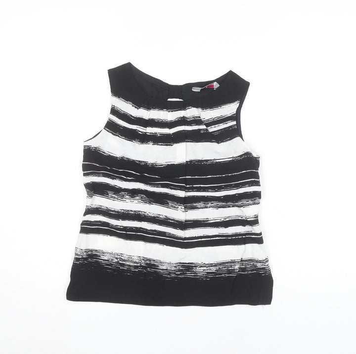 Dorothy Perkins Women’s Black White Striped Bow Neck Sleeveless Blouse Size 6