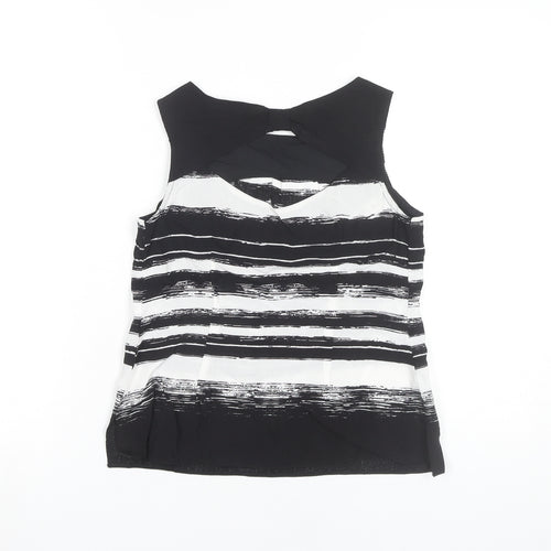Dorothy Perkins Women’s Black White Striped Bow Neck Sleeveless Blouse Size 6