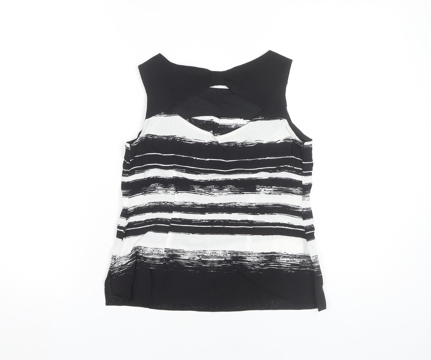 Dorothy Perkins Women’s Black White Striped Bow Neck Sleeveless Blouse Size 6
