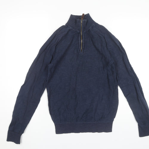 Mountain Warehouse Men’s Blue Cotton 1/4 Zip High Neck Jumper L