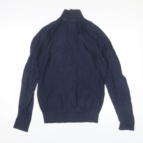 Mountain Warehouse Men’s Blue Cotton 1/4 Zip High Neck Jumper L