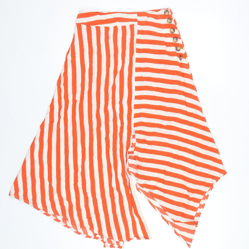 Topshop Women’s Orange Striped Asymmetric Midi Skirt UK 6 Petite Viscose