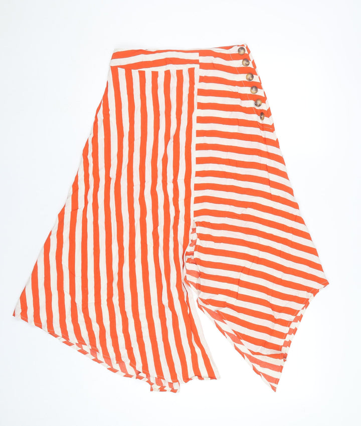 Topshop Women’s Orange Striped Asymmetric Midi Skirt UK 6 Petite Viscose