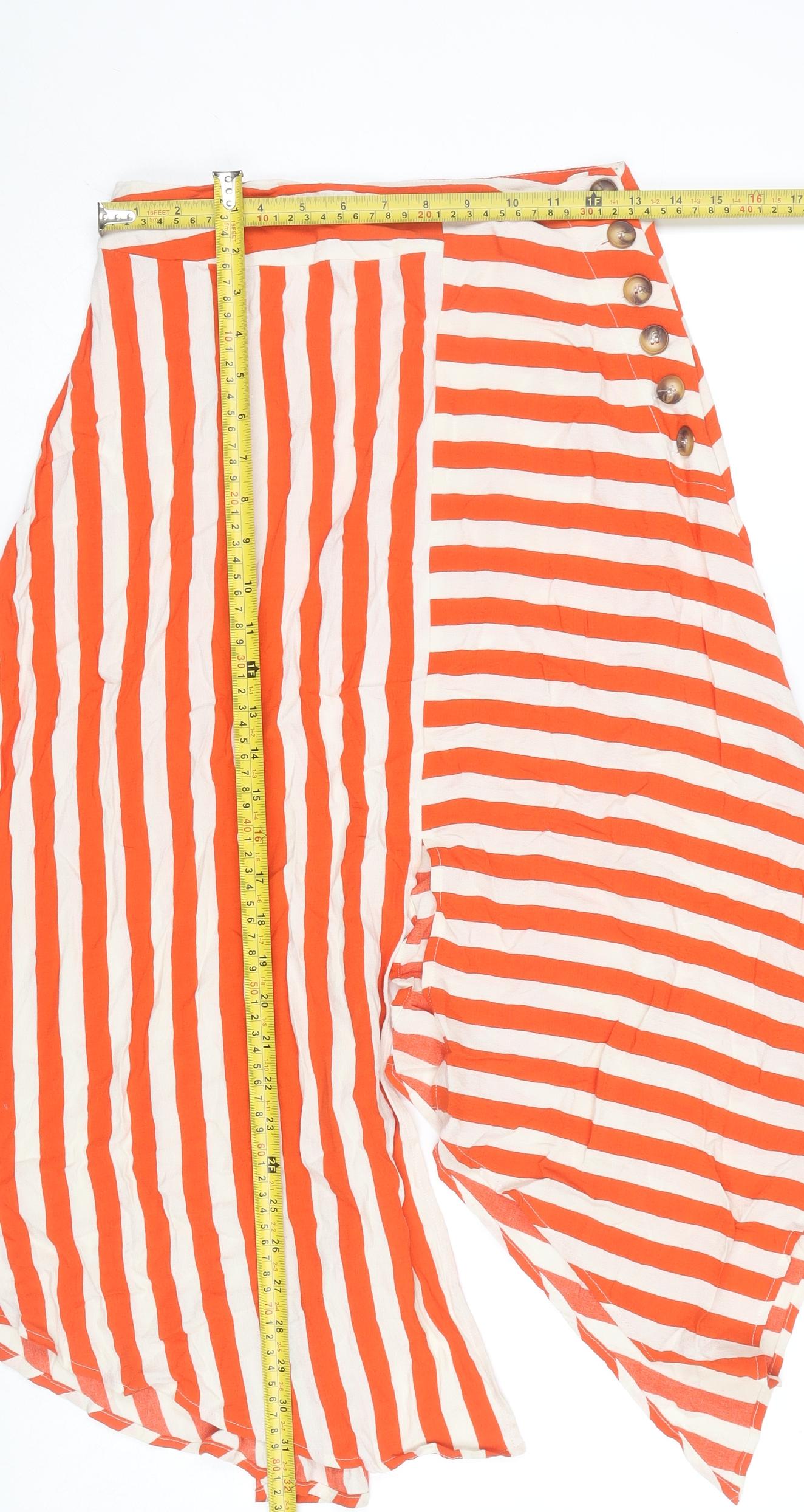 Topshop Women’s Orange Striped Asymmetric Midi Skirt UK 6 Petite Viscose
