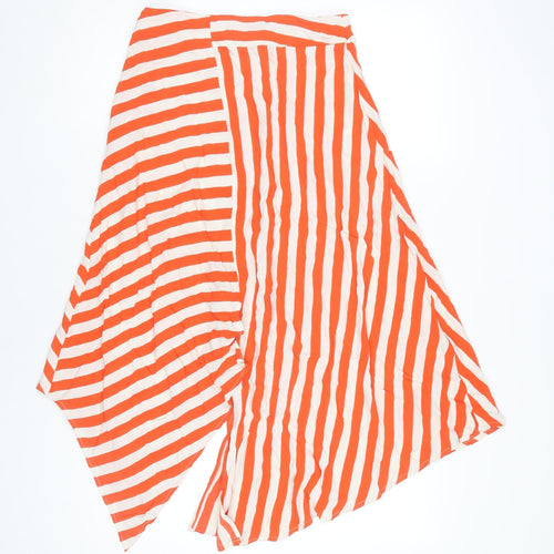 Topshop Women’s Orange Striped Asymmetric Midi Skirt UK 6 Petite Viscose