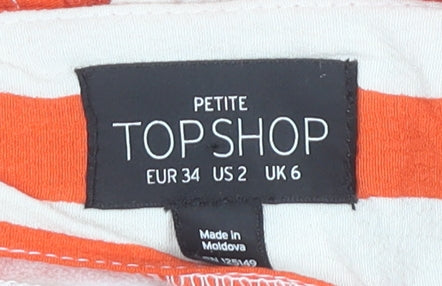 Topshop Women’s Orange Striped Asymmetric Midi Skirt UK 6 Petite Viscose
