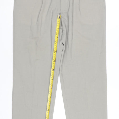 Marks and Spencer Men’s Grey 36x33 Pleated Wool Blend Dress Trousers