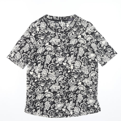 Marks and Spencer Women's Black Floral Jersey T-Shirt Size 6