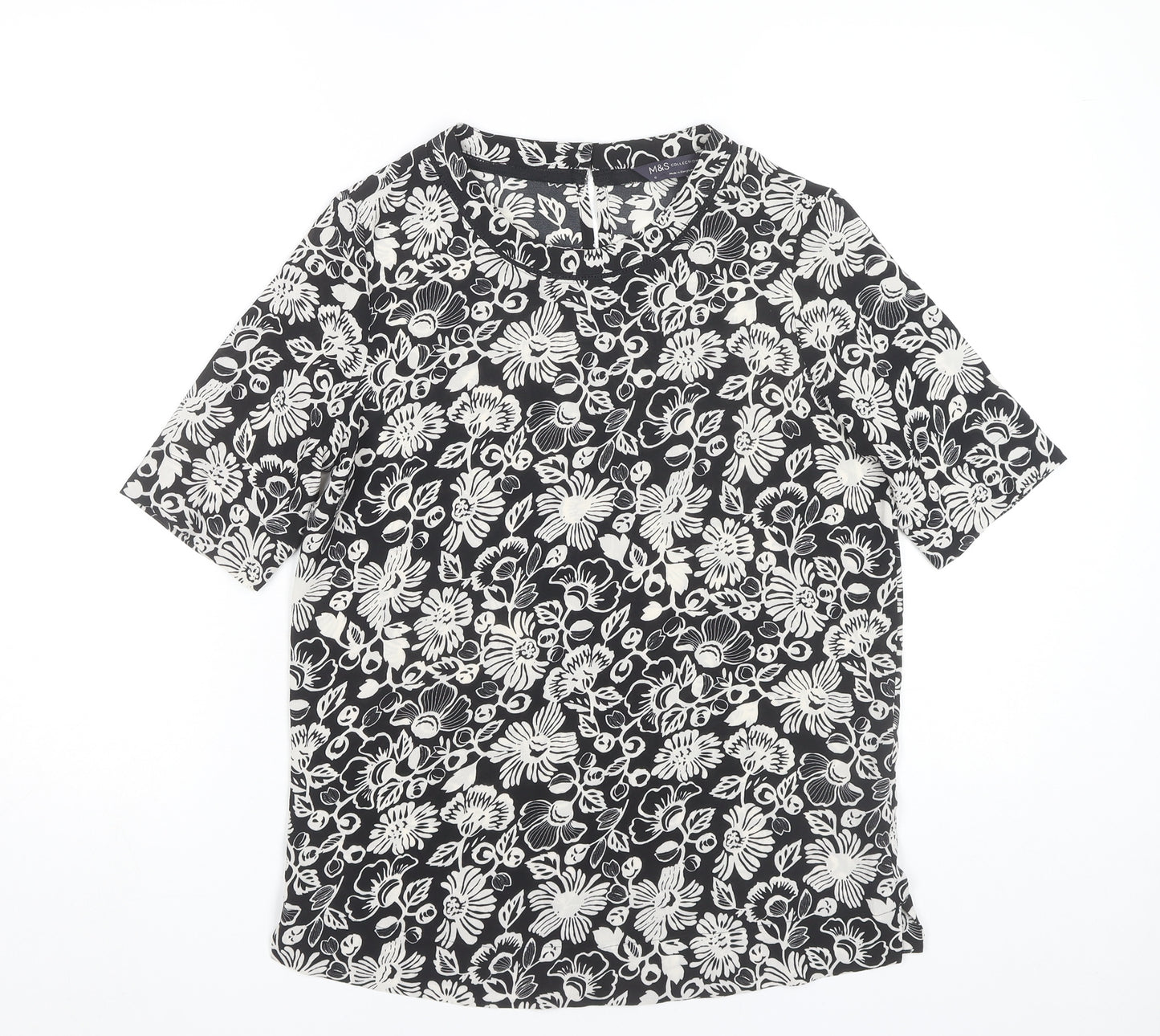 Marks and Spencer Women's Black Floral Jersey T-Shirt Size 6