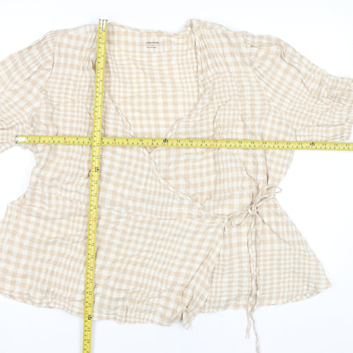 Marks and Spencer Women’s Beige Check Wrap Blouse Size 18 Linen Blend