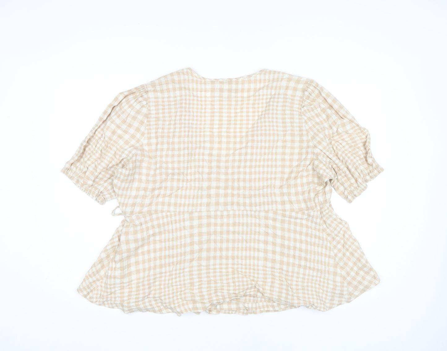 Marks and Spencer Women’s Beige Check Wrap Blouse Size 18 Linen Blend