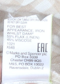 Marks and Spencer Women’s Beige Check Wrap Blouse Size 18 Linen Blend