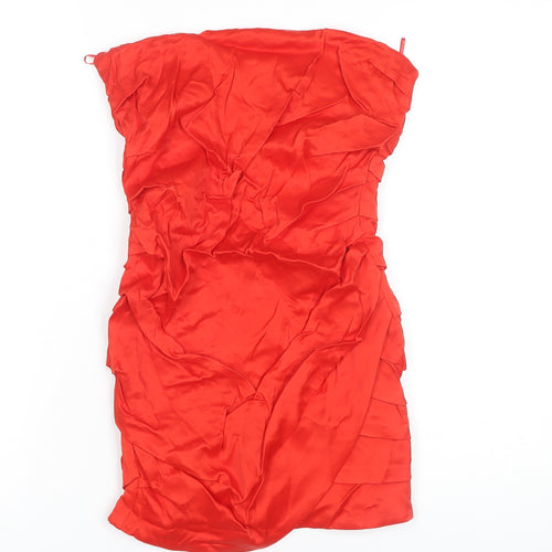 Zara Women’s Red Strapless Bodycon Satin Dress Size 12 Party Ruched