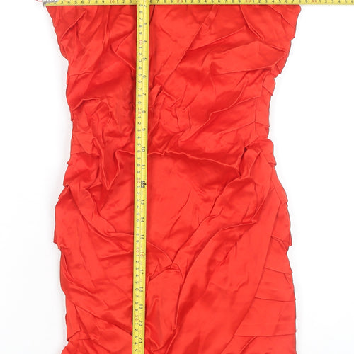 Zara Women’s Red Strapless Bodycon Satin Dress Size 12 Party Ruched