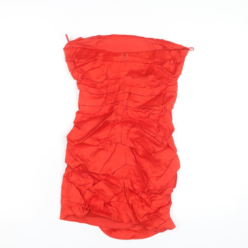 Zara Women’s Red Strapless Bodycon Satin Dress Size 12 Party Ruched