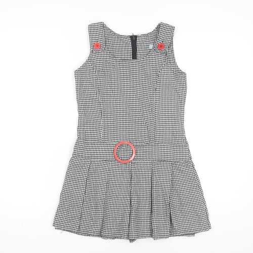 Red Herring Girls Black Houndstooth Pinafore Dress Age 11 Knee Length