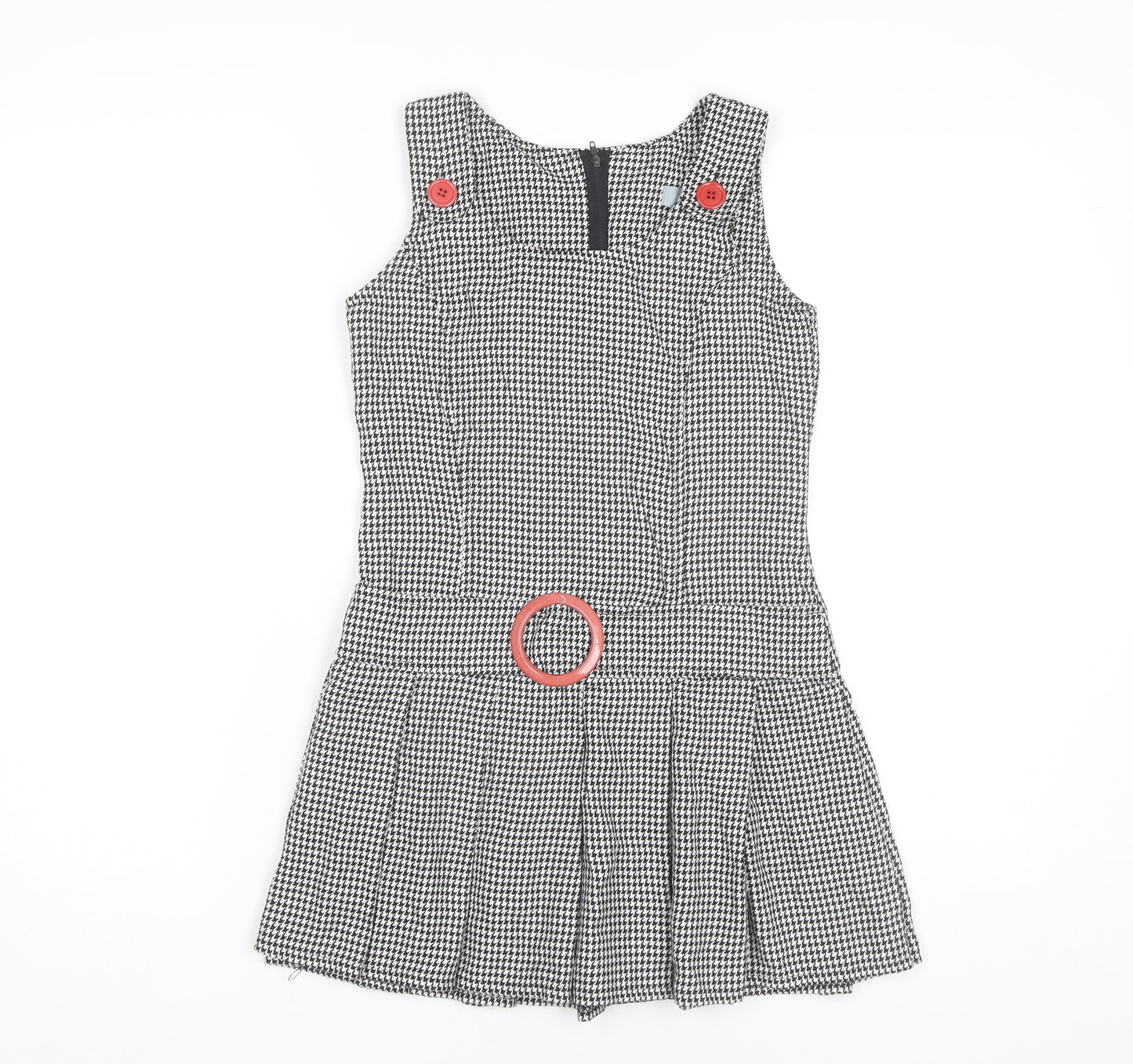 Red Herring Girls Black Houndstooth Pinafore Dress Age 11 Knee Length