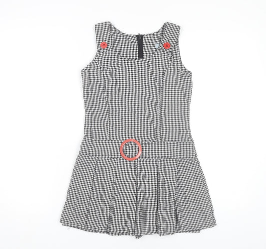Red Herring Girls Black Houndstooth Pinafore Dress Age 11 Knee Length