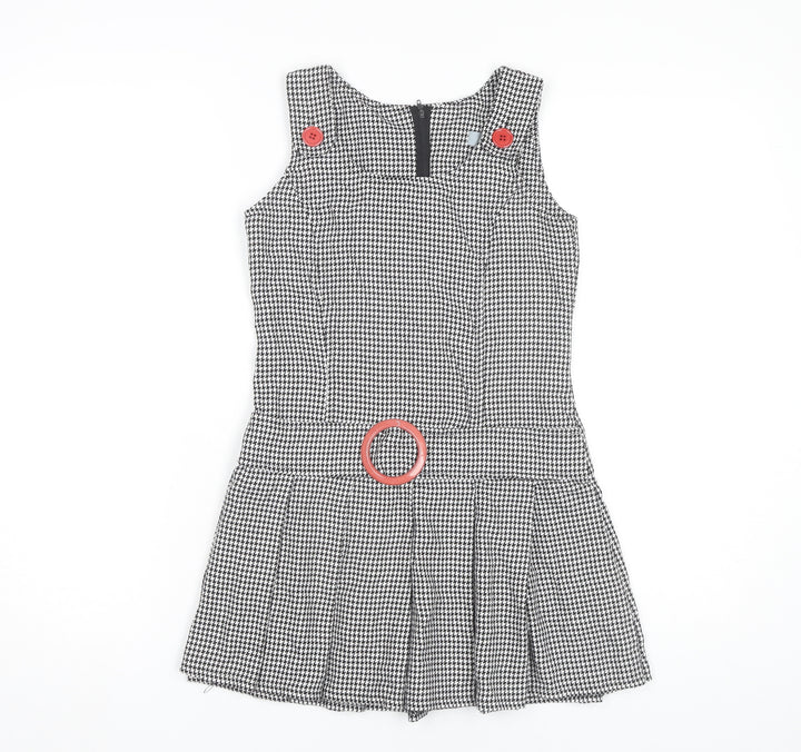 Red Herring Girls Black Houndstooth Pinafore Dress Age 11 Knee Length