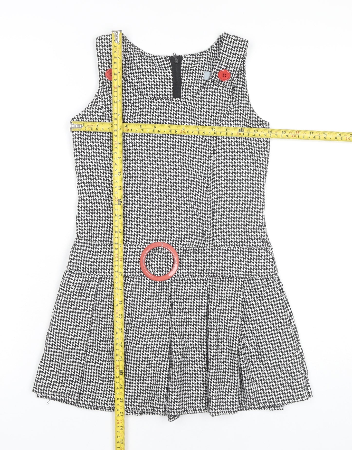 Red Herring Girls Black Houndstooth Pinafore Dress Age 11 Knee Length