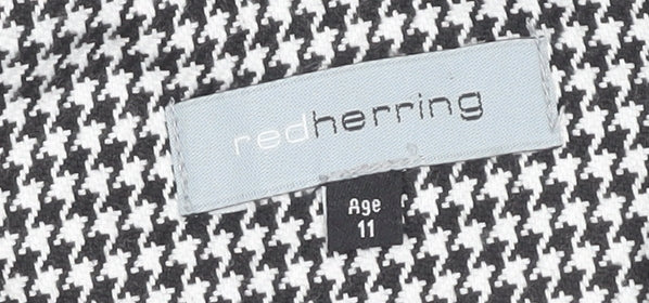 Red Herring Girls Black Houndstooth Pinafore Dress Age 11 Knee Length