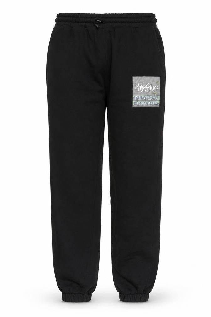 Front view of Mossimo Men's Black Regular Fit Sweatpants M Logo Casual Fleece