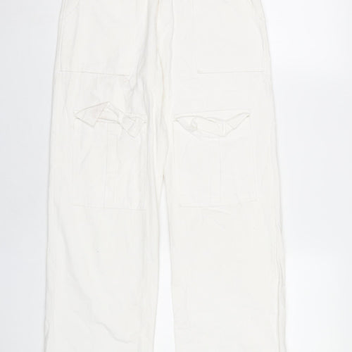 MISSYEMPIRE Womens White Size 6 Cargo Trousers 100% Cotton Straight Leg