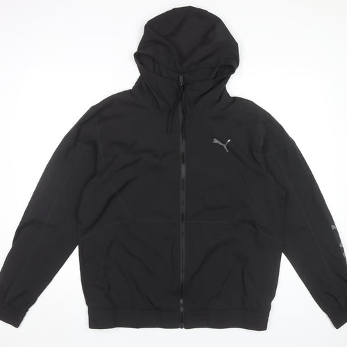 Puma Men's Black L Windbreaker Jacket Hooded Full Zip Lightweight Sports