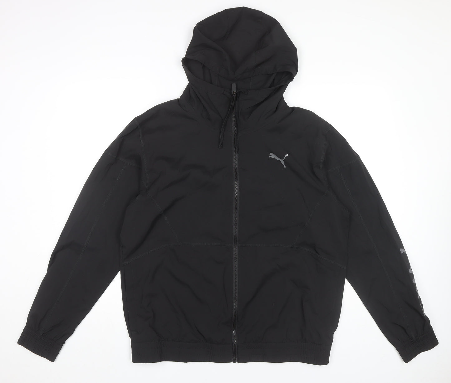 Puma Men's Black L Windbreaker Jacket Hooded Full Zip Lightweight Sports