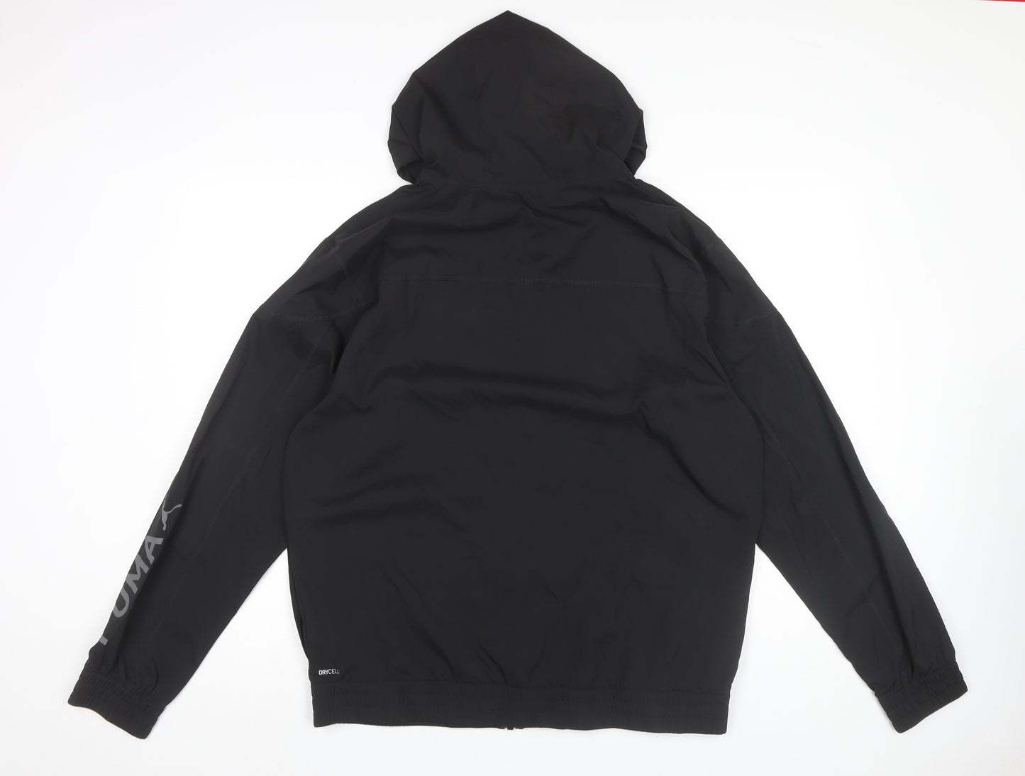 Puma Men's Black L Windbreaker Jacket Hooded Full Zip Lightweight Sports