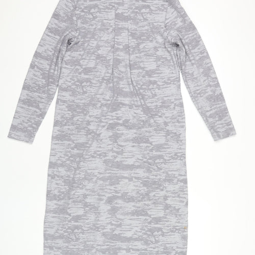 Sahara Women’s Grey Knit Knee Length Shift Dress Size S V-Neck Pockets