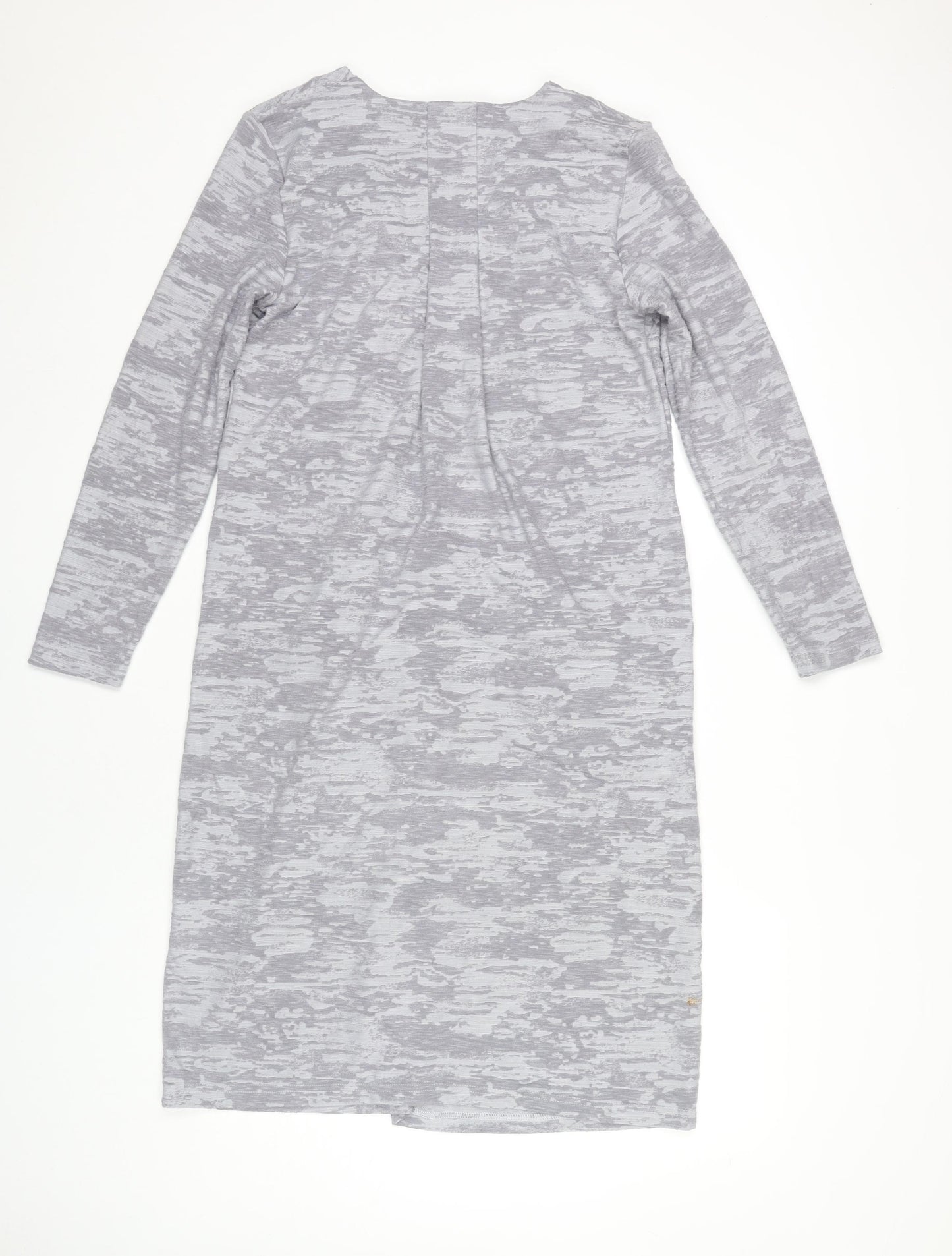 Sahara Women’s Grey Knit Knee Length Shift Dress Size S V-Neck Pockets