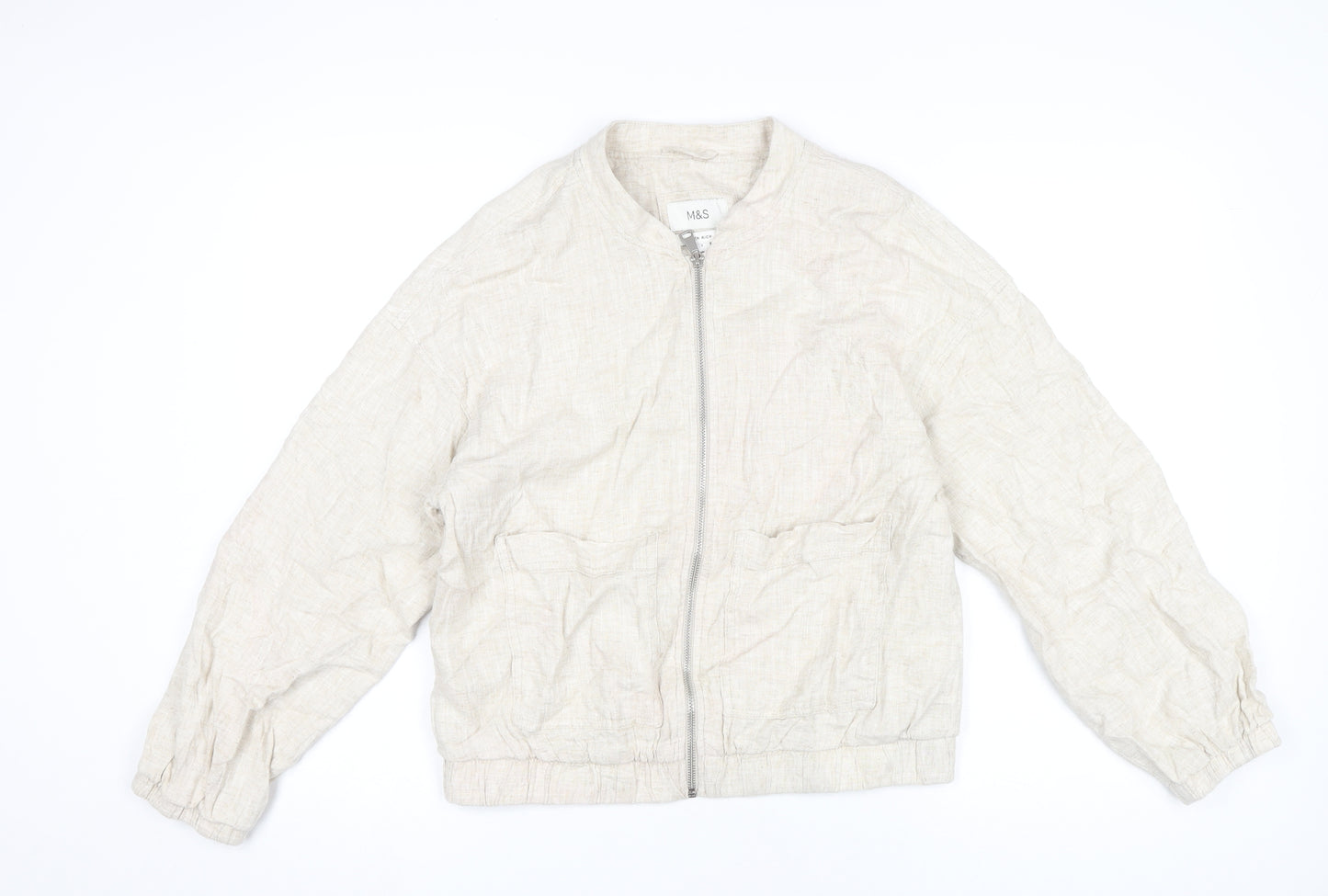 Marks and Spencer Women's Beige Linen Bomber Jacket Size S