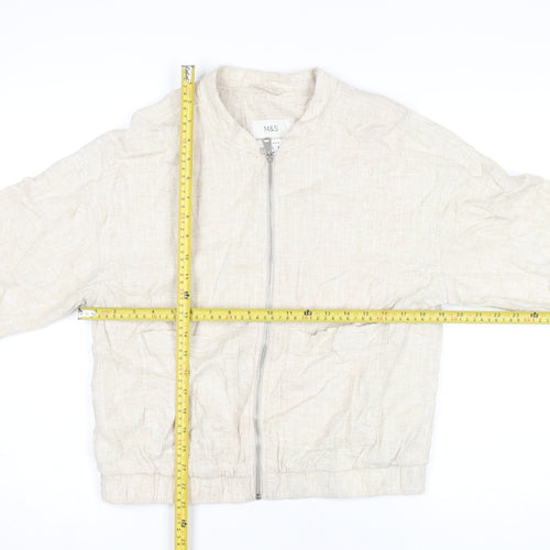 Marks and Spencer Women's Beige Linen Bomber Jacket Size S