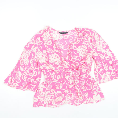Marks and Spencer Womens Pink Floral Wrap Blouse Size 6