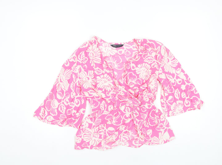 Marks and Spencer Womens Pink Floral Wrap Blouse Size 6